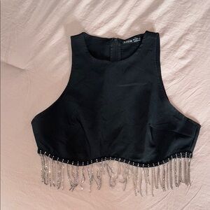 SHEIN Black Embellished Crop Tank Top
